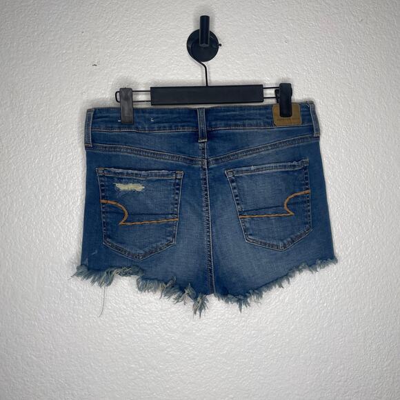 American Eagle Womens Shorts Size 8 Hi Rise Shortie Denim Blue Button Fly - Picture 2 of 14